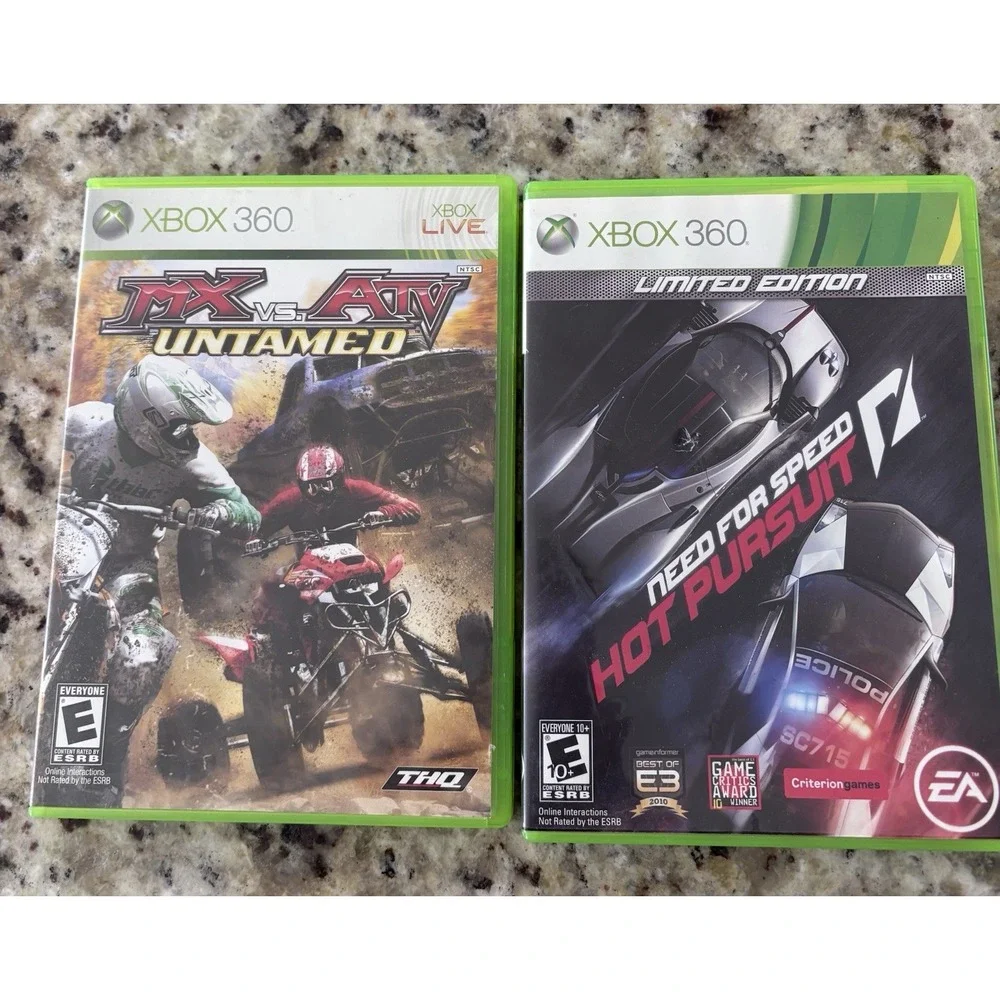 Two Xbox 360 race games need for‎ speed, hot pursuit, and MX versus ATV untamed